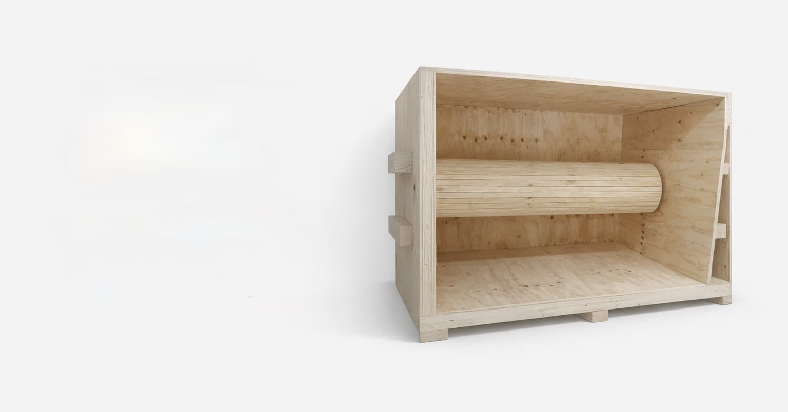 Sonderlösung — Holzkiste mit individueller Innenhalterung für zylindrische Bauteile